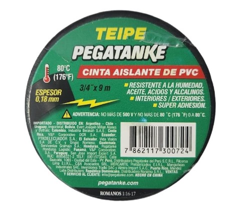 PEGATANKE CINTA AISLANTE DE PVC 3/4 X 18 MM
